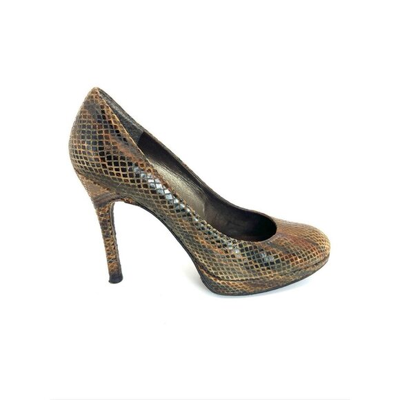 Stuart Weitzman Platform Pump Snake Embossed Leather Heels 6.5 - Picture 8 of 9